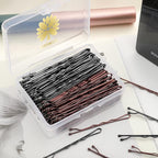 100PCS 2.4Inch Bobby Pins Black,Pain-Free Bobby Pins for All Hair Types,Brown Hair Pins for Women Girls,Hairpins for Buns with Box(Black+Brown)