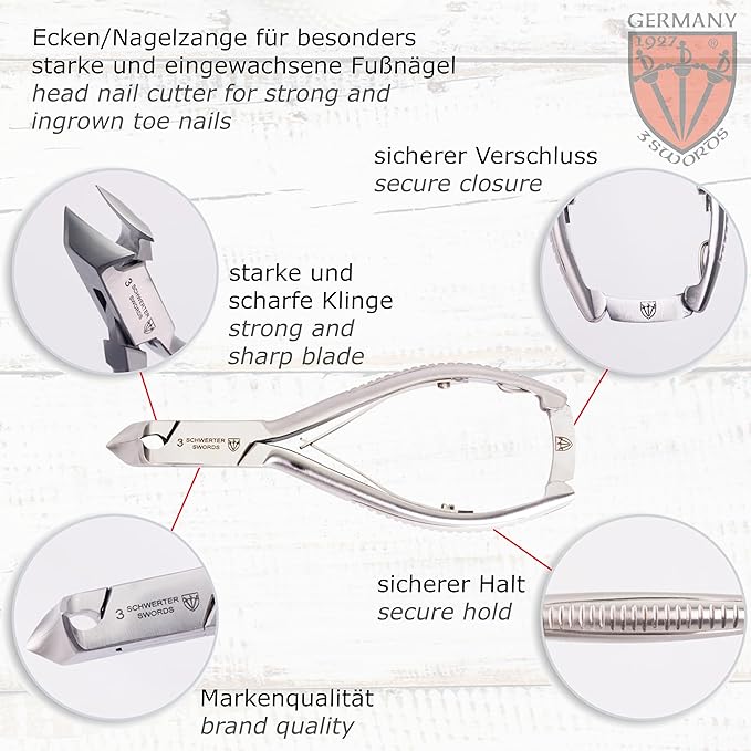 3 Swords Germany - Brand Quality Professional Toe Nail Nipper Clipper Set Stainless Steel Wave Nipper, Head Cutter, Nail File with case for ingrown Toe Nails, Manicure Pedicure by 3 Swords (196)