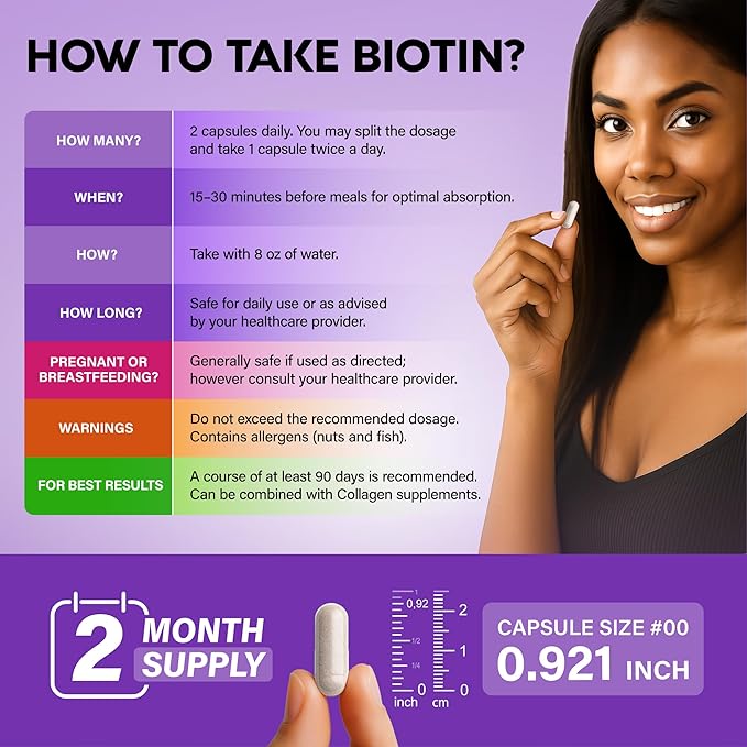 Biotin | Collagen | Hyaluronic Acid | Keratin - Clinically Tested Supplement - Hair Growth Support, Skin & Nails - 25000 mcg Vitamins B2, B3, B6 & B7 + B1 - Made in USA - Women & Men | 120 Capsules