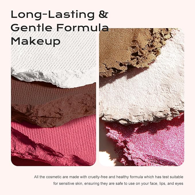 Color Nymph 3-IN-1 Face Palette, Ultra-Smoothy Creamy Blush Highlighter Bronzer Palette, Matte & Shimmer & Long-Lasting, Travel-Friendly Makeup Kits | Vegan & Cruelty-Free - Combo