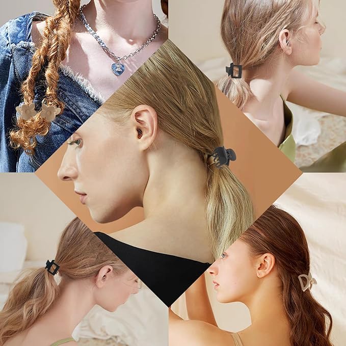 16Pcs Medium Claw Hair Clips for Women Girls,Matte Rectangle Double Row Teeth Flower Semicircle Small Claw Clips for Thin/Medium Thick Hair, Jaw Clips Nonslip Clips (Beige,Khaki,Brown,Black)