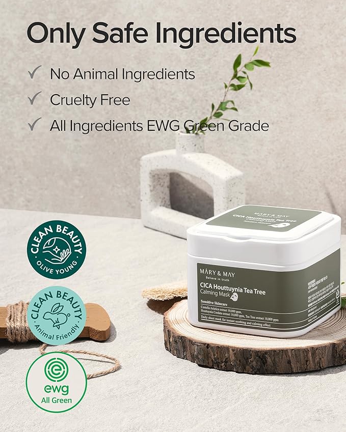 Mary&May CICA Houttuynia Tea Tree Calming Mask - Daily Pull Out Sheet Mask for Instant Soothing & Moisturizing - Korean Skincare, Hypoallergenic and Cruelty-Free, 30 Sheets