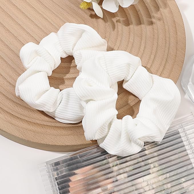Soft Scrunchies for Women - No Crease, No Damage Hair Ties for Thick or Thin Hair in White - Ponytail Holders, 5-Pack
