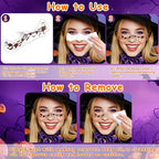 12pcs Halloween Glitter Freckles Face Tattoos Makeup Patches with Pumpkin, Bat, Spider, Witch, Skull, Love Heart, Flowers Design, Face Temporary Tattoos for Adults Kids Rave Accessories