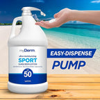 MyDerm Ultra-moisturizing SPF 50 Sport Sunscreen Lotion, Free from Octisalate, Oxybenzone, Octinoxate and Parabens, Hawaii 104 Reef Act Compliant, 128 oz (1 Gallon), Broad Spectrum UVA/UVB Protection