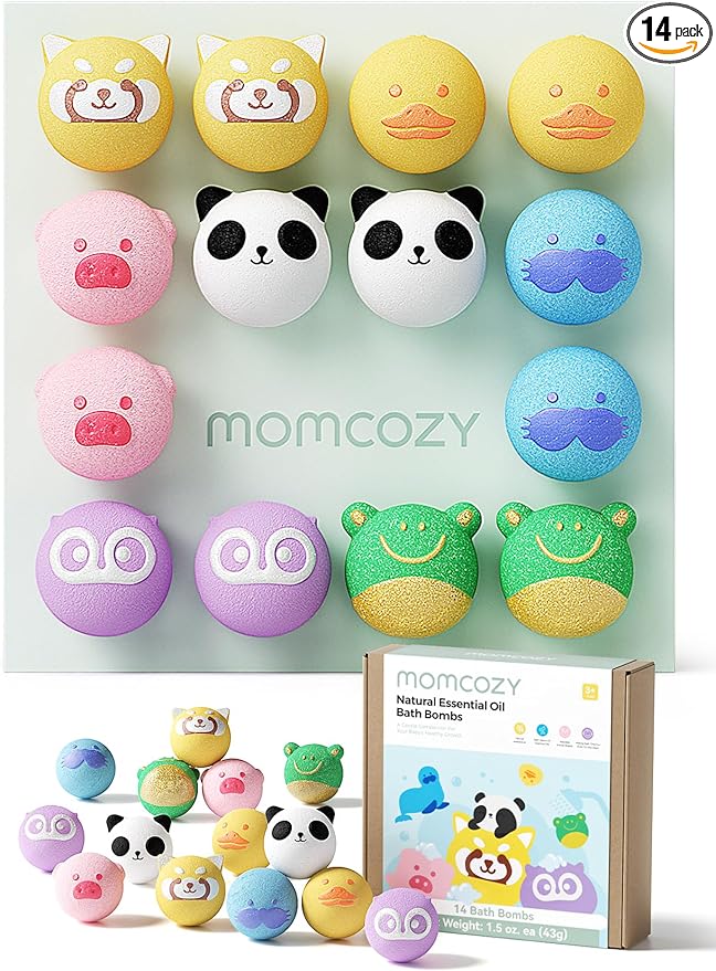 Momcozy 14-Pack Animal Bath Bombs with Essential Oil, Ideal Christmas Gift for Happy Educational & Fun Bath Time, Bath Bombs Kit with 7 Cute Animal Shapes, Ideal Gifts for Kids Girls Boys Toddler