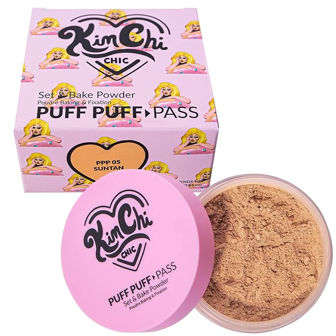 Kimchi Chic Beauty Puff Puff Pass Set and Bake Setting Powder for Makeup, Extra Fluffy Loose Face Powder Poof, Soft Natural Face Makeup for Uneven Skin Tone, 05 Suntan