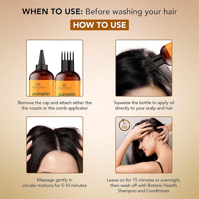 Botanic Hearth Hair Oil for Hair Growth | Strengthening Dry, Frizzy, Damaged Hair & Scalp Treatment | No Parabens or Harmful Sulfates | All Hair Types | Pumpkin & Castor Hair Oil - 6.7 Fl Oz