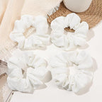 Soft Scrunchies for Women - No Crease, No Damage Hair Ties for Thick or Thin Hair in White - Ponytail Holders, 5-Pack
