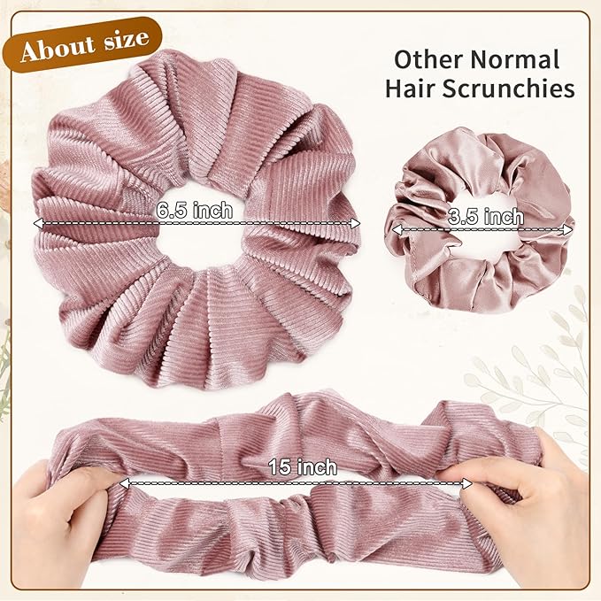 CEELGON Dusty Pink Big Corduroy Scrunchie 6.5 Inches Jumbo Scrunchies Hair Ties Oversized Ponytail Holder for Thick Curly Hair Extra Large Hair Accessories for Women (Dusty Pink)