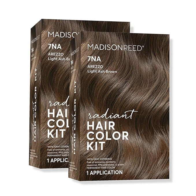 Madison Reed Radiant Hair Color Kit - 7NA Light Ash Brown with Cool Smoky Undertones (Arezzo Brown), Dimensional Gray Hair Blending Permanent Hair Dye, PPD-Free & Ammonia-Free, 2 Pack