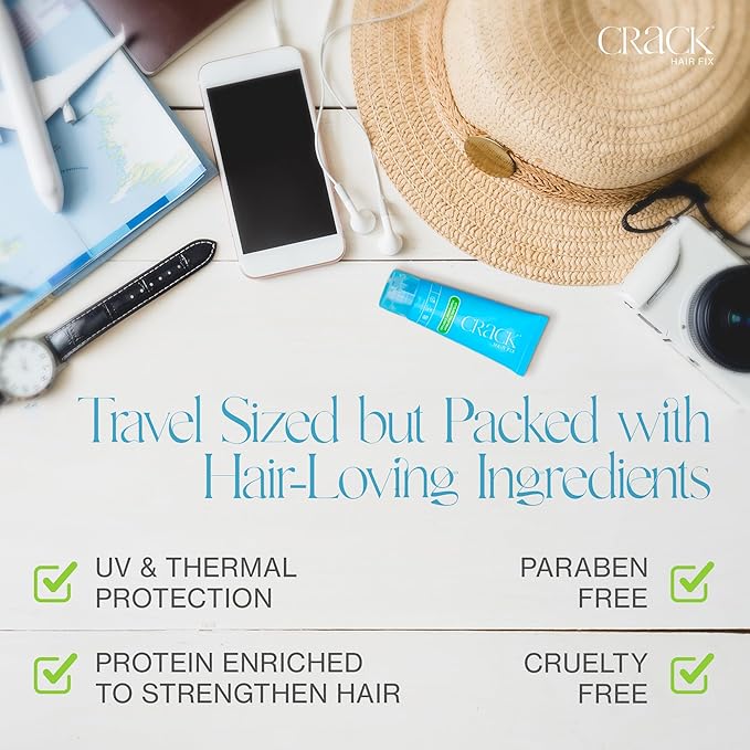 Crack HAIR FIX Styling Treatment - Multi-Tasking, Anti-Frizz, Leave-In Styling Cream with Protection from Humidity, Chlorine, Heat Treatments & Sun, .75 oz