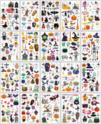 360PCS Halloween Temporary Tattoos for Kids, Halloween Face Fake Tattoo Body Stickers Decorations, Face Makeup Assorted Prizes Goody Bag Stuffers Party Favors Supplies Decor Pumpkin Witch Skull Adult