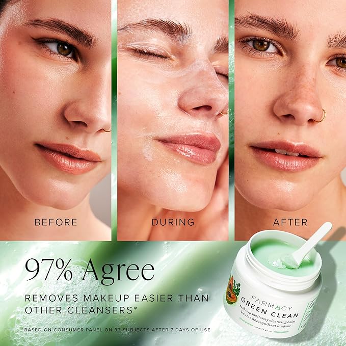 Farmacy Makeup Remover Cleansing Balm Bundle - Green Clean Waterproof Makeup Remover + Oil Based Cleanser - Gentle Exfoliating Double Cleanser - Melts From Balm to Milky Lather (50ml, 2 Count)