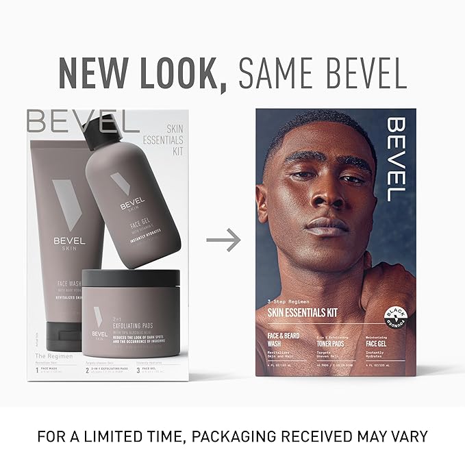 Bevel Facial Skin Care Set for Men - Mens Skincare Kit Routine Includes Face Wash with Aloe Vera, Glycolic Acid Exfoliating Pads, Lightweight Face Moisturizer, Helps Treat Blemishes and Bumps