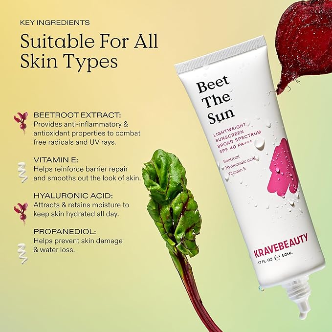 KraveBeauty Beet The Sun SPF 40 – Korean-Inspired Daily Broad Spectrum Sunscreen, Non-Greasy Chemical SPF, No White Cast, Vegan & Cruelty-Free, 1.7 fl oz