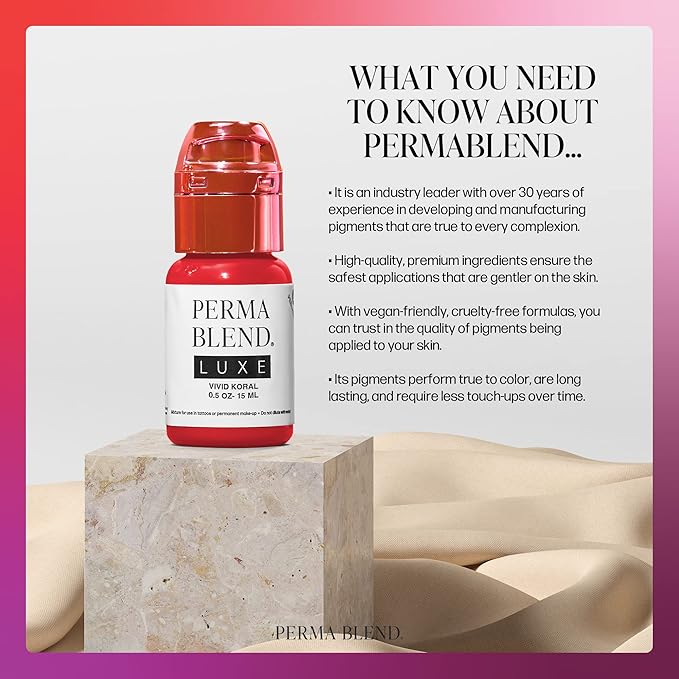 Perma Blend Luxe Lip Pigment Ink, Professional Lip Tattoo Microblading Supplies, Vivid Koral, .5 oz