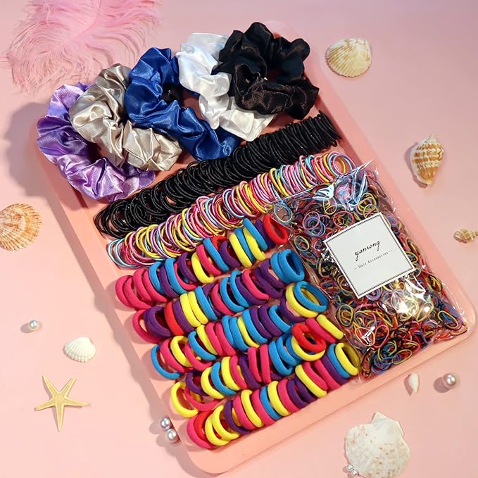 YANRONG Ponytail Holders and Scrunchies For Girls and Women, Traceless Elastic Ropes and Rubber Bands For Hair, Baby and Kids (2155PCS) Mix