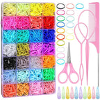 28 Colors Rubber Bands for Hair, 1500 Pcs Elastic Hair Bands Baby Girl Hair Ties Mini Hair Rubber Bands with 4 Hair Styling Tools 10 Hair Clips Hair Accessories for Toddler Baby Girl Kids