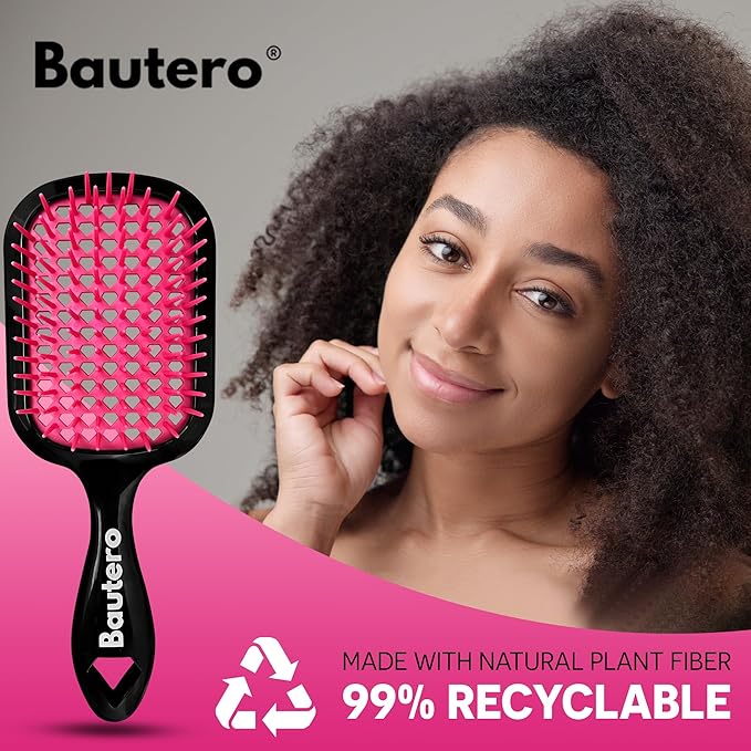 Bautero Brush Detangler Brush for Wet & Dry Hair, Pain-Free Brushing on All Hair Types, Knot Removal, Vented Hair Brush, Sakura Blossom