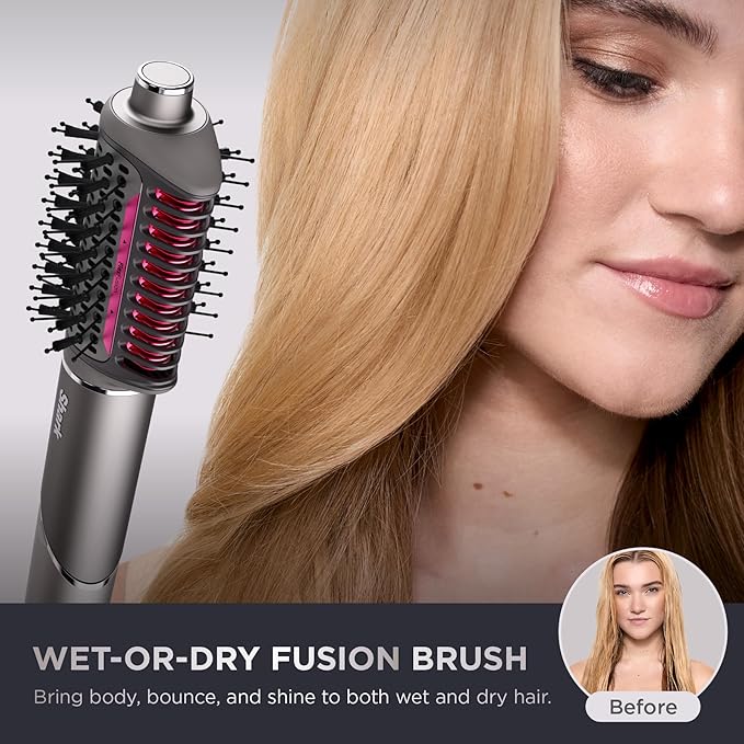 Shark FlexFusion Hair Straightener & Powerful Hair Dryer with Fusion Hair Brush, Ceramic Air Styler with Auto-Wrap Hair Curlers, Concentrator, & FrizzFighter, Ceramic Plates, Metallic Mist, HD651S