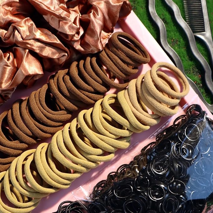 YANRONG 1159PCS Hair Accessories for Woman Set Seamless Ponytail Holders Variety Hair Scrunchies Hair Bands Scrunchy Hair Ties For Thick and Curly (1159PCS (Fashion Brown))