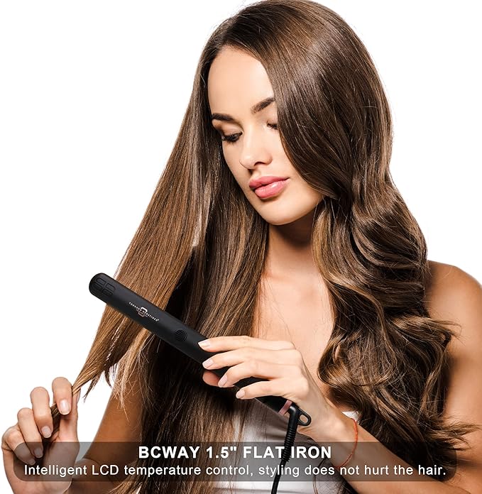 Straightener and Curler 2in1 with LCD Display 15s Fast Heating Ultra hot for American and African Hair Constant high Heat Adjustable Temperature Healthy Styling Tool for All Hairstyles (Rose Gold)