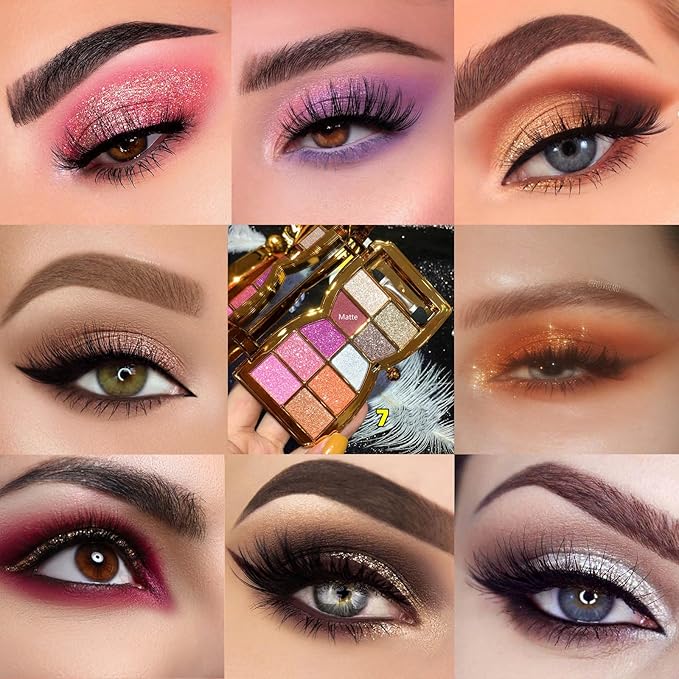 Glitter Eyeshadow Palette, 10 Colors Sparkle Shimmer & Matte Eye Shadow Highly Pigmented Waterproof Long Lasting Makeup Set (Color 7)