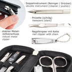 3 Swords Germany - brand quality 5 piece manicure pedicure grooming kit set for professional finger & toe nail care scissors clipper genuine leather black case in gift box, Made in Germany