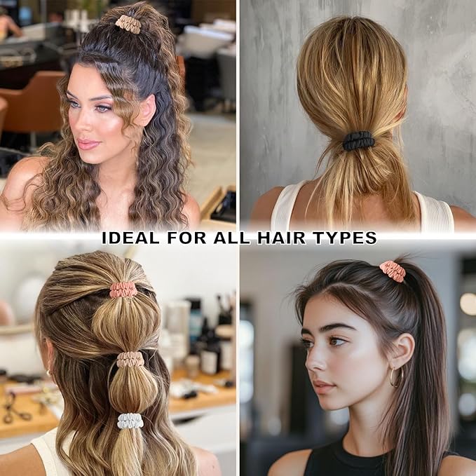 8Pcs Silk Scrunchies Hair Ties for Women & Girls, Mulberry Silk Scrunchies No-Damage Thin Satin Ponytail Holders for Hair Care