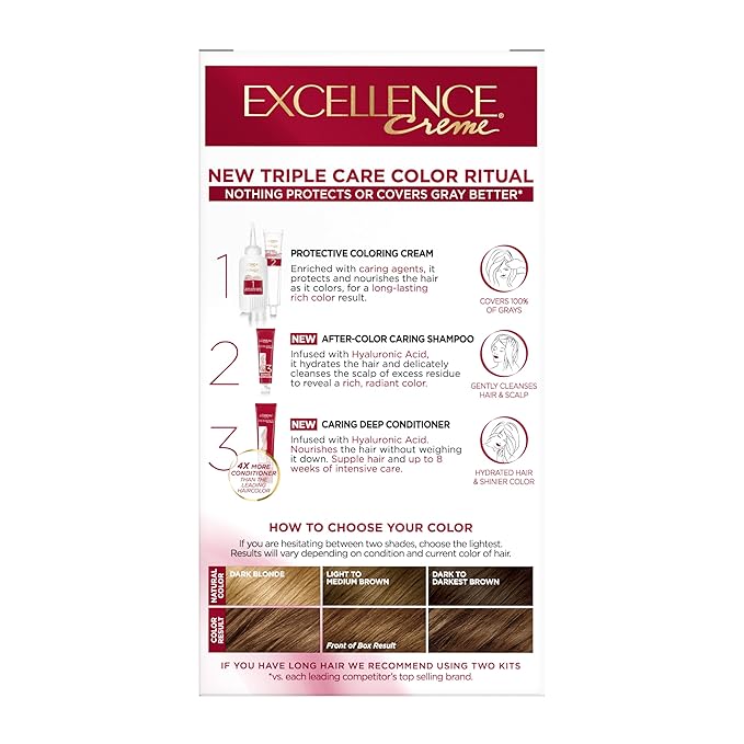 L'Oreal Paris Excellence Crème Permanent Hair Dye, Triple Care Hair Color with Pro-Keratine Complex for 100% Gray Hair Coverage, 5G Medium Golden Brown, 1 Kit