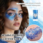 DAGEDA Blue Body Glitter Stick,Sparkly Face Glitter Makeup,Holographic Hair Glitters Mermaid Makeup Rave Outfits for Women, Shimmer Face Paint Stick Singer Concert Accessories