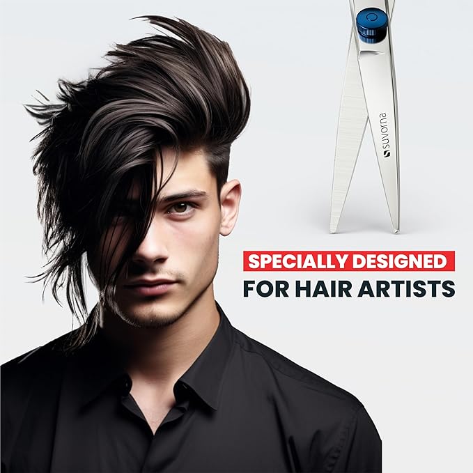 Suvorna Swivel Hair Scissors Professional - Barber Scissors for Hair Cutting - 5.5" J2 420 Japanese Stainless Steel hair cutting scissors for Trimming & Grooming - Hair Shears for Women & Men