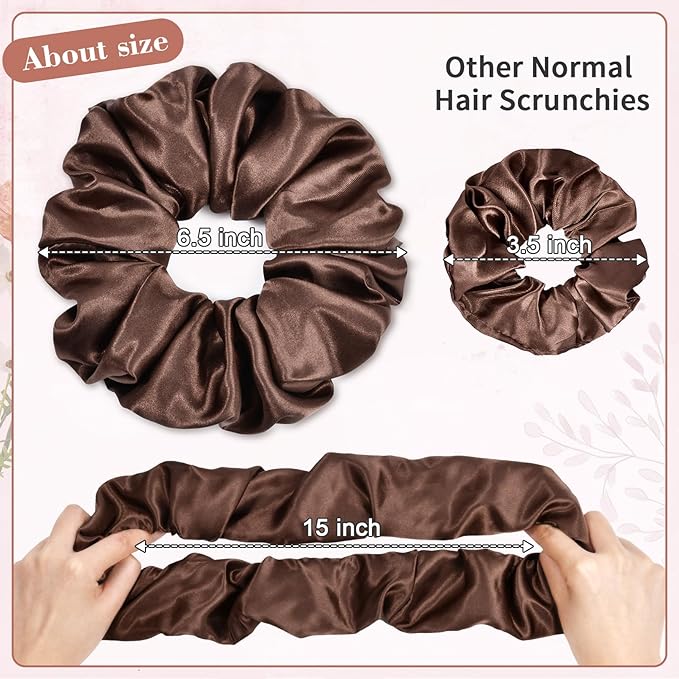CEELGON Dark Brown Big Satin Scrunchie6.5 Inches Jumbo Scrunchies Silky Hair Ties Oversized Ponytail Holderfor Thick Curly Hair Extra Large Hair Accessories for Women (Espresso)