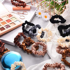 WILLBOND 30 Pcs Small Satin Silk Scrunchies Bulk for Women, Thin Hair Ties Mini Scrunchy Bands Skinny Ponytail Holders for Thick Curly Hair Pony Tails Wrist Decor(Colorful)