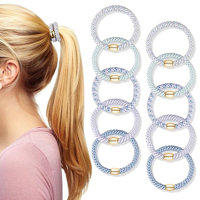Hair Ties No Damage - 10PCS Ponytail Holders - Elastic Hair Ties for Thick Hair - Braided Hair Bands for Women Girls's Hair - Blue Sky