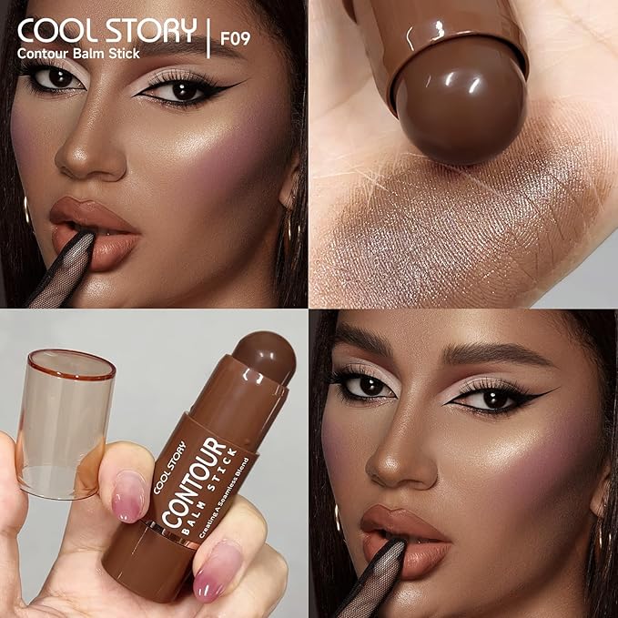 Cool Story 3-in-1 Makeup Set, Highlighter, Blush and Contour Balm Stick, Cream Formula for Face Contouring, Professional Cosmetic Kit (Contour-F09)