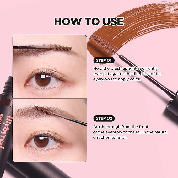 lilybyred Skinny Mes Brow Mascara | Korean 1.5mm Ultra-Slim Brush Eyebrow Mascara, Precision Application, Natural-Looking Finish, Smudge-Proof, Clump-Free, Long-Lasting, 0.12 oz. (01 Light Brown)