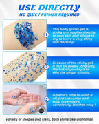 6PCS Blue Face Body Glitter Gel，Holographic Chunky Sequins Body Glitter Paint for Party Singer Concerts Music Festival Rave Accessories for Girls Women Face Body DIY Sparkling Makeup