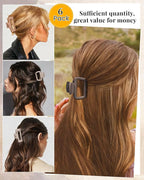 Mesovor 2 Styles Silicone Flexible Hair Claw Clips, 6 Pack Soft Bendable Hair Clips for Women | Rectangle Small Large Cozy Hairclips (Light Khaki, Dark Khaki, Coffee)