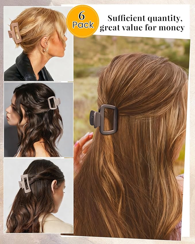 Mesovor 2 Styles Silicone Flexible Hair Claw Clips, 6 Pack Soft Bendable Hair Clips for Women | Rectangle Small Large Cozy Hairclips (Light Khaki, Dark Khaki, Coffee)
