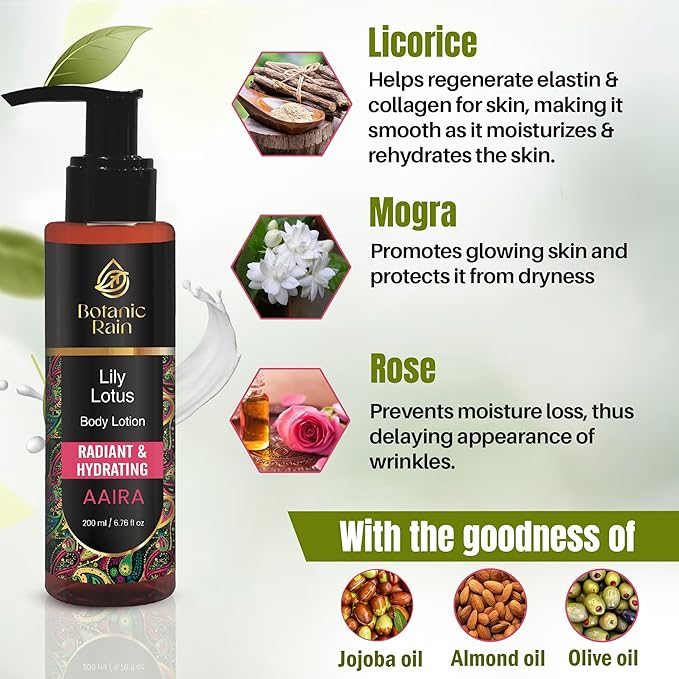 Organic Body Lotion with Lily & Lotus – Deeply Nourishing, Anti-Aging Ayurveda Moisturizer for Dry, Crepey Skin – Natural, Vegan & Ayurvedic – 6.76 fl oz (Pack of 1)