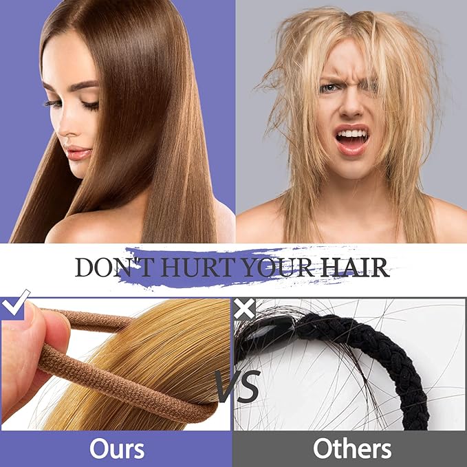 Brown Cotton Hair Ties - 100PCS Seamless Thick Elastic Ponytail Holders, No Crease, No Damage for Women, Kids, and Babies