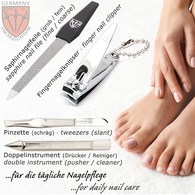 3 Swords Germany - brand quality 6 piece manicure pedicure kit set for professional finger & toe nail care with synthetic leather case - Made in Germany - black