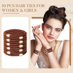 Hair Ties No Damage - 10PCS Ponytail Holders - Elastic Hair Ties for Thick Hair - Braided Hair Bands for Women Girls's Hair - Brown