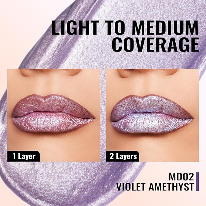 Oulac Pink Metallic Lipstick for Women, Pinky Purple Long Lasting Lip Color, Lightweight Oil Base Formula,Waterproof, No Transfer, also for Eyeshadow, Vegan MD02