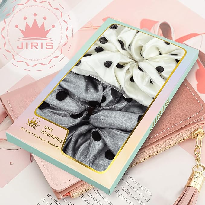 2Pcs Big Organza Hair Scrunchies for Women, Fashion Dot Printed No Crease Hair Ties for Thin Thick Hair,Soft Hair Bands No Damage for Girls, Ideal Gifts for Women (Set 12)