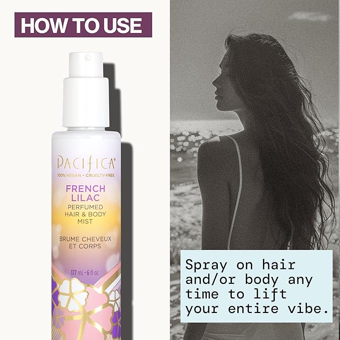 Pacifica French Lilac Perfumed Hair & Body Mist, Alcohol-Free Spray Designed For Head-To-Toe Wear, Vegan & Cruelty-Free, 6 Fl Oz