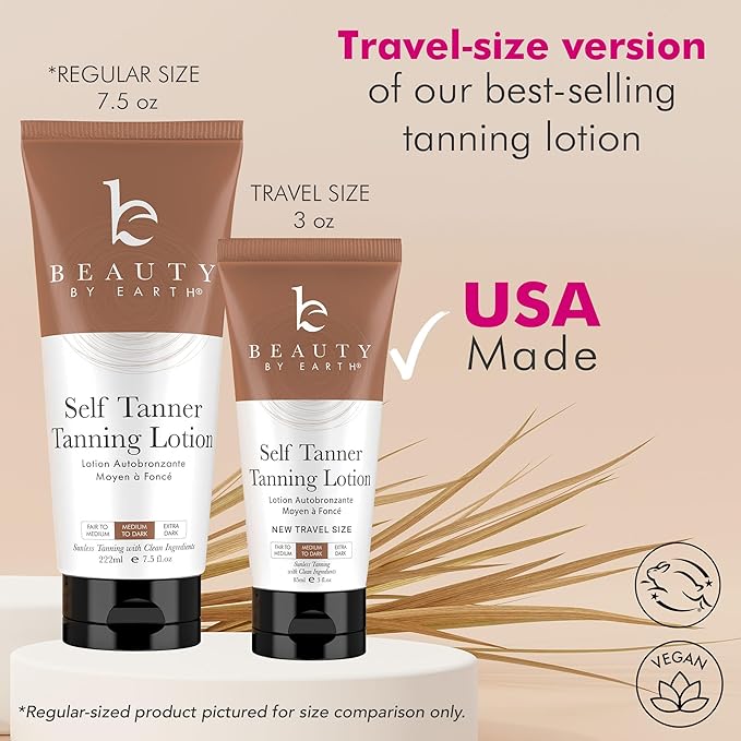 Tanning Lotion Self Tanner - USA Made with Natural & Organic Ingredients, Travel Size Self Tan Lotion, Non Toxic Gradual Tanning Moisturizer, Sunless Tanner for Fake Tan for Women & Men