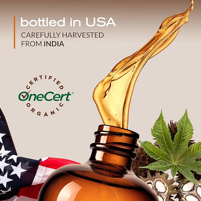 Ella & Eden USDA Organic Castor Oil – Cold Pressed Hexane-Free - Glass Bottle - For Hair Growth, Face, Eyelash, Skin, Stomach - 100% Pure Unrefined 16 Fl Oz